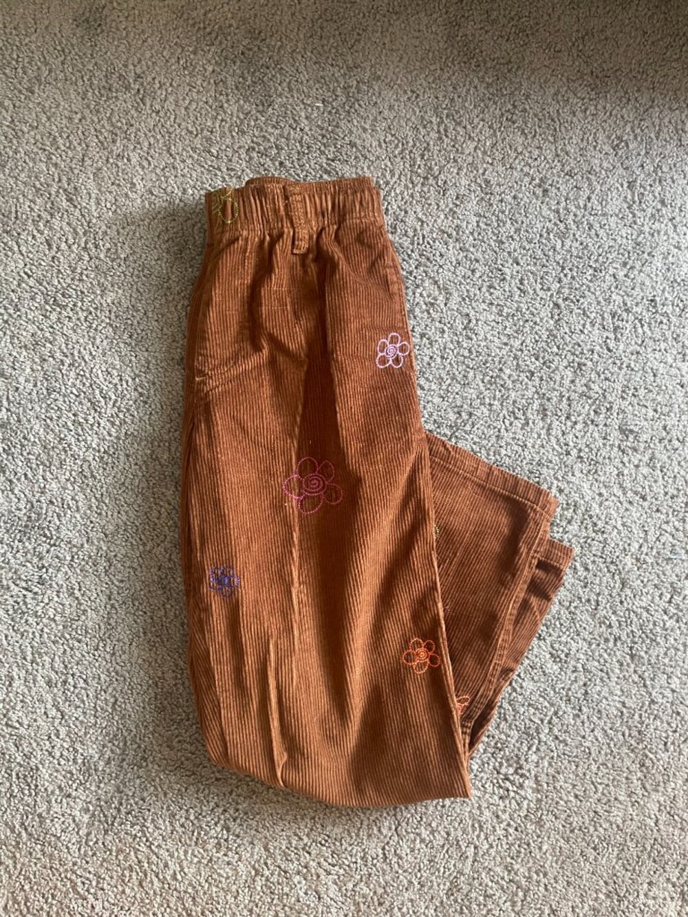 Urban Outfitters Brown Floral Embroidered Corduroy Drawstring Pants Size S